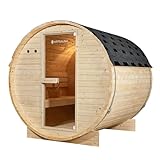 Artsauna Outdoor Fasssauna Spitzbergen 180 für 4 Personen - 6 kW Ofen, Saunasteine & Zubehör - Saunafass aus Fichtenholz - Außensauna Gartensauna