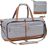 Lekesky Reisetasche Damen 60L mit Schuhfach, Faltbare Reisetasche Weekender Sporttasche fur Reisen, Krankenhaus, Strand, Camping (Blau Gestreift)