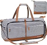 Lekesky Reisetasche Damen 60L mit Schuhfach, Faltbare Reisetasche Weekender Sporttasche fur Reisen, Krankenhaus, Strand, Camping (Blau Gestreift)