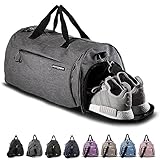 Fitgriff® Sporttasche & Reisetasche für Damen und Herren - mit Schuhfach & Nassfach - Tasche für Sport, Fitness & Reisen - Trainingstasche, Gym Bag (Grey, S)