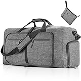 Vomgomfom 65L Reisetasche mit Schuhfach, Große Falttasche für Camping, Reisen, Fitness, Grau