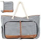 Lekespring Strandtasche Damen Groß mit Reißverschluss, Vielseitiger Damen Shopper Badetasche Saunatasche Reisetasche Tote Bag für Strand Reisen Einkaufen Sport u.Arbeit (Gestreift)